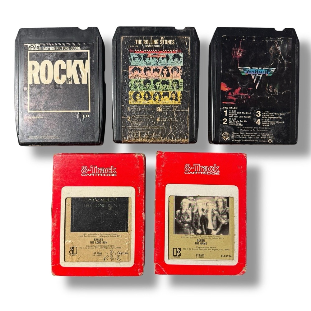 Lot of 5 Rock 8-Tracks - Van Helen,‎ Rolling Stones, Eagles, Queen, Rocky Movie